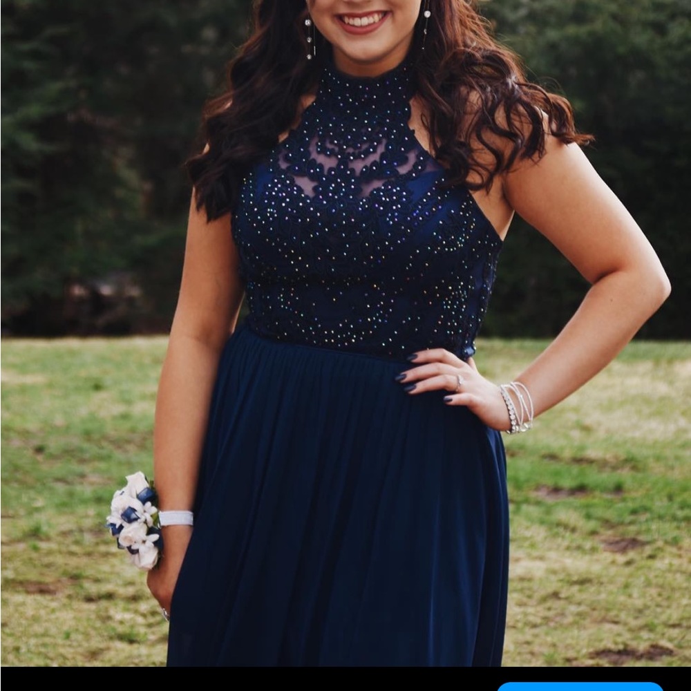 Navy Blue Halter Prom Dress